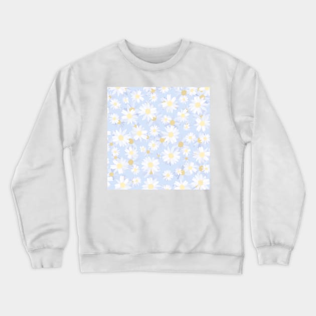 Classy Blue White Daisy Flowers Crewneck Sweatshirt by NdesignTrend